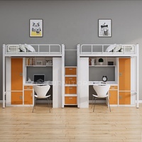 Lit superposé en métal pour dortoir scolaire avec bureau en bois, lit superposé en acier avec armoire et escalier de rangement