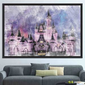 Toile imprimée : Décoration murale en verre avec paysage de château - Panneau moderne, toile encadrée noire - Product Image 1