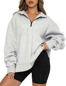 Top à la mode femmes sweats vierges demi-fermeture éclair grande taille goutte épaule personnaliser imprimé Design 100% coton unisexe Style de rue - Product Image 4