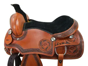Ensemble de selle de cheval arabe occidentale en cuir véritable, avec motifs floraux, assorti à des accessoires pour la course à barils, le plaisir et la randonnée, 100% cuir de vache - Product Image 2
