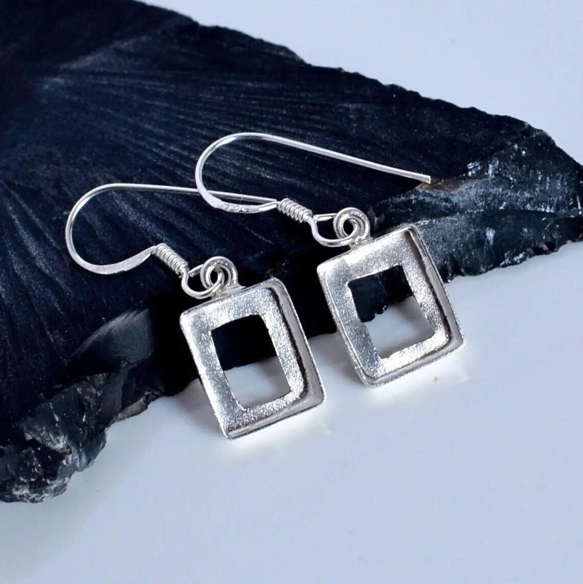 High Quality 925 Sterling Silver Blank Setting Rectangle Shape Back Open For Natural Gemstone Earring Setting