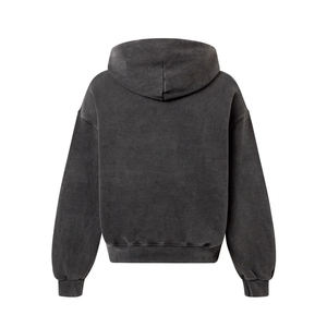 Meilleur sweat à capuche vintage noir 450 GSM avec fermeture éclair, délavage acide, coupe et couture premium, 100% coton, logo personnalisable, motif imprimé hiver - Product Image 6