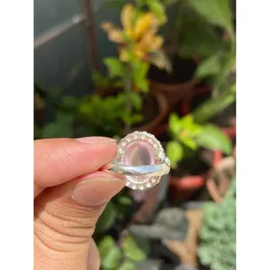 925 Silver Oval Cut <b>Rose</b> <b>Quartz</b> <b>Ring</b> Romantic Bezel Set Rhodium Plated for Everyday Wear - Product Image 5