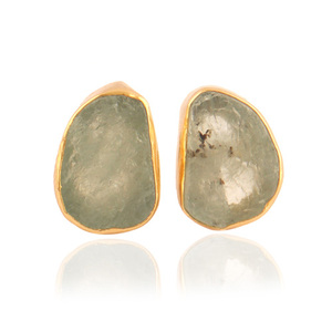 ต่างหูสตั๊ดผู้หญิง,ต่างหูหินสีเขียวอควอมารีนชุบทอง - Product Image 5