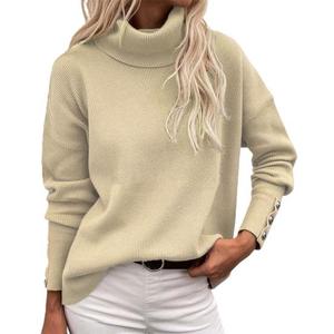 เสื้อสเวตเตอร์ไหมพรมถักทรงหลวมคุณภาพพรีเมียมสำหรับผู้หญิง สีพื้น 100% ขนสัตว์ รุ่นใหม่ปี 2022 เสื้อจั๊มเปอร์ผู้หญิง ขายส่ง ODM - Product Image 4