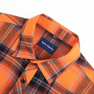 Chemises en flanelle pour hommes, manches longues, à carreaux, boutonnées, surdimensionnées, en coton orange, avec poches sur le devant, décontractées, tendance, chemises en gros - Product Image 3