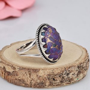 Anillos de Plata de Ley 925 con Cuentas Sueltas Ovaladas Lisas de Turquesa Cobre, Anillos de Piedras Preciosas Naturales, Joyería para Mujer al por Mayor - Product Image 6