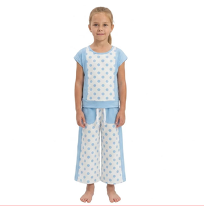 Conjunto de Pijama sin Mangas para Niñas, Azul con Puntos, Casual, Ecológico, Pantalones de Spandex/Poliéster, Ropa de Dormir Cómoda - Product Image 6