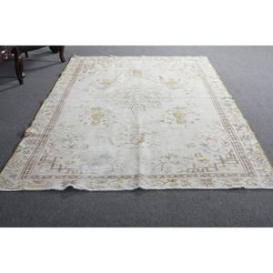 Vintage Turkish Rug 5.6 X 8.9 ft <b>White</b> Beige Flat Weave Patchwork <b>Wool</b> with Latex Backing for Living Room Decor 4m Width - Product Image 5