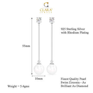 Boucles d'oreilles CLARA en argent sterling 925 avec perles, plaquées rhodium, serties de zircone suisse, fermoir à vis, cadeau pour femmes et jeunes filles - Product Image 6