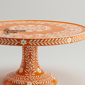 Support à gâteau rond en os incrusté fait à la main pour anniversaire/anniversaire de mariage, élégante assiette de service pour desserts et réceptions - Product Image 4