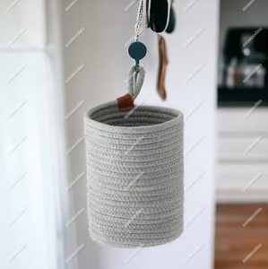 พรีเมี่ยมติดผนังเชือกฝ้ายผ้าลินินตะกร้าเก็บเสื้อผ้าผ้าอุปสรรคสําหรับการจัดเก็บบ้านและองค์กรสําหรับห้องน้ํา - Product Image 2