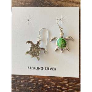 Southwest Handmade Sonoran Gold Turquoise & Sterling <b>Silver</b> Drop <b>Earrings</b> Animal Pattern Turtle <b>Dangle</b> - Product Image 5