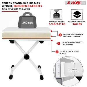 5 Core Keyboard Stand Piano Bench Combo Adjustable Key Board Stands 3 <b>Padded</b> Musician <b>Chair</b> Set - Product Image 5