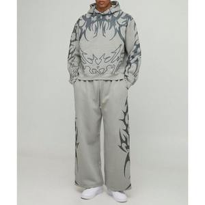 Venta al por mayor personalizado de dos piezas chándal conjunto de peso pesado Hip Hop de gran tamaño de impresión personalizada holgados chándales de algodón para los hombres - Product Image 1