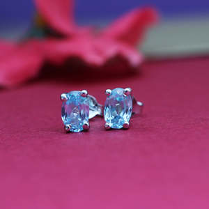 925 Rose Gold Silver Stud <b>Earrings</b> <b>Blue</b> <b>Topaz</b> Diamond Sapphire Pearl Trendy Flower Shape for Wedding Engagement-Women's Gift - Product Image 3