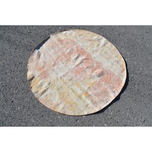 Alfombra Turca Vintage Redonda de 4.2x4.2 pies (127x127 cm), Alfombra Rosa a Rayas - Product Image 1