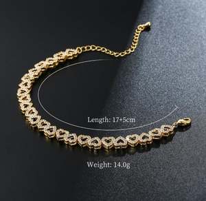 Pulsera de tenis de eslabones de corazón de oro y plata, joyería de cadena de circón ajustable, regalo romántico para mujer, pulsera de cristal elegante - Product Image 6