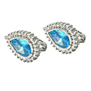 Boucles d'oreilles créoles en argent bleu diamant pour femmes, bijoux vintage tendance plaqués or avec motif floral pour fiançailles - Product Image 2