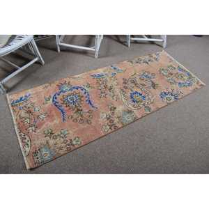 Vintage Turkish <b>Runner</b> Rug 2.5x6.5 ft, <b>Red</b> Blue Camouflage Rug - Product Image 2