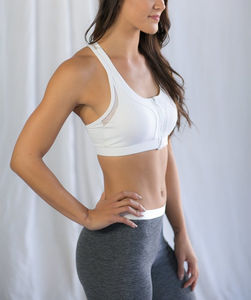 2025 High Quality Non-See Through White Recycled Sports Bra for Women Breathable <b>Mesh</b> Yoga Bra Fitness <b>Top</b> Front Zip Gym Apparel - Product Image 2