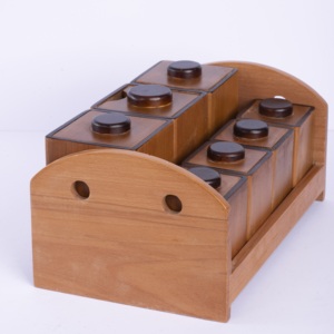 Wholesale 7-Piece Beech Wood <b>Spice</b> <b>Jar</b> <b>Set</b> with Painted Stand Natural Solid Wooden Seasoning Organizer - Product Image 4