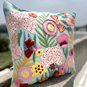 Custom Luxury Square Hand Tufted Floral Design Cotton Sublimated Printed Hotel Home Decorative <b>Sofa</b> Pillowcase Soft <b>Cushion</b> - Product Image 1