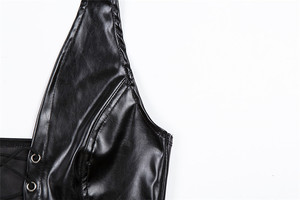 Women Black PU Leather Corset Top With Front <b>Lace</b>-Up Closure And Halter Neck Design - Product Image 4