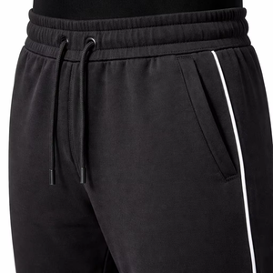 Wellprove Men's Black Hooded 100% Cotton Winter <b>Tracksuit</b> Set Full Sleeve Solid Color Casual Sportswear White <b>Stitching</b> Side - Product Image 5