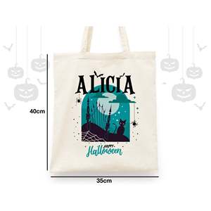 Bolsas de Regalo de Algodón Reciclable con Logotipo del Festival de Halloween Impreso Personalizadas con Nombre para Niños - Product Image 6