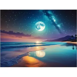 ภาพจิตรกรรมฝาผนังมหาสมุทรแสงจันทร์ติดผนังห้องครัวและห้องน้ำที่กันน้ำมันกระเด็นหินอ่อนเซรามิกสำหรับการปรับปรุงห้องครัวและห้องน้ำ - Product Image 1