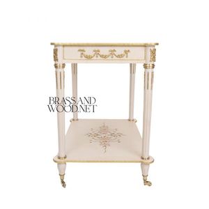 Carrito de Servicio Clásico de Madera Maciza con Diseño Floral Pintado a Mano y Detalles de Latón para Interiores de Lujo - Product Image 5