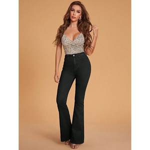 OSCA Jeans de Mujer de Lujo, Cintura Alta, Negros, Acampanados, Ecológicos, Duraderos, Elásticos, Estilo Urbano, Casual, Vintage, con Pliegues - Product Image 5