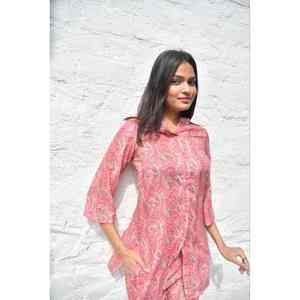 Conjunto Coordinado Premium para Mujer, Diseño Paisley Rosa Jaipuri Estampado a Mano, Estilo Casual, Top de Manga Tres Cuartos, Talla 3XL, para Primavera/Verano - Product Image 3