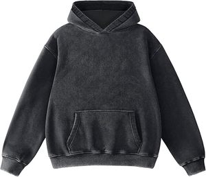 Sweat à capuche vintage surdimensionné noir pour homme, streetwear, coton délavé à l'acide, polaire, avec poche kangourou - Product Image 1