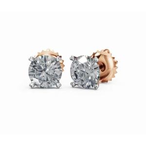 Boucles d'oreilles solitaires exclusives en or 14 carats, éclat cosmique de la radiance, taille ronde, bijoux cultivés en laboratoire, vente en gros, fournisseur OEM - Product Image 1