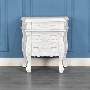 Chevets en bois d'acajou Louis avec finition blanche, 3 tiroirs, design moderne pour chambre à coucher, appartement et salon - Product Image 2