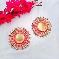 Magnifique porte-bougie en métal fait main de style traditionnel indien, 4 pouces, pour bougies chauffe-plat, décoration de mariage Diwali, travail de pierre