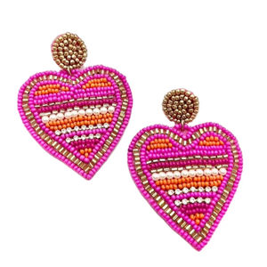Premium Beautiful Handmade Beaded Embroidery Elegant Heart Statement Earring Stylish Top Latest Trendy New Design For <b>Girl</b> - Product Image 1