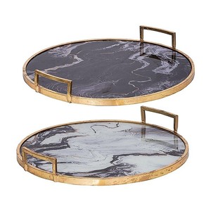 Rectangular Shape Custom <b>Marble</b> Finished Serving <b>Tray</b> with Metal Handle Handmade <b>Marble</b> and Metal Table Serving <b>Tray</b> - Product Image 2