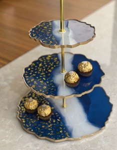 Highly Remarkable 2 Tier <b>Epoxy</b> <b>Resin</b> Cake Stand Durable and Reliable Best Kitchenware Essential Blue Color Stand for Sale - Product Image 5