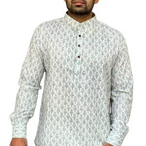 2024 새로운 컬렉션 남자의 짧은 슬림 핏 커타 셔츠 새로운 인도 인쇄 남성 커타 보헤미안 집시 튜닉 커타 화려한 원피스