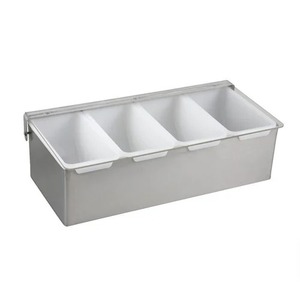 Distributeur de condiments en acier inoxydable avec 4 compartiments avec couvercles en plastique et fond pour la garniture de bar à glace stockant des plateaux à épices - Product Image 1