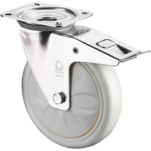 200 mm White Plastic <b>Swivel</b> Casters with Brake for Furniture 138 X 110 mm BS Casters Load Capacity 600 kg - Product Image 3