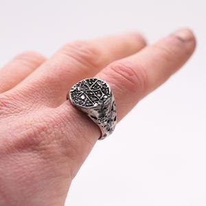 Handmade Luxury 925 Sterling Silver Signet Ring <b>Brown</b> Diamond Octagonal Texture Wide Band for Wedding Party Anniversary Made - Product Image 6