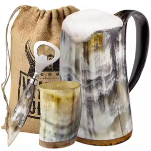 Tasses en corne de haute classe avec doublure en acier inoxydable et sculptée à la main Chope d'agate médiévale extravagante avec logo Viking - Product Image 3