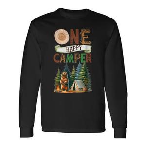 Maglietta a maniche lunghe One Happy Camper per il primo compleanno a tema campeggio con orsetti, personalizzabile, design promozionale - Product Image 1