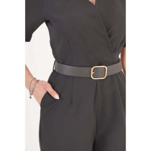 Mono Palazzo Negro con Cinturón para Mujer LUSTRIN Elegance - Elegante Traje de una Pieza de Poliéster y Elastano de Pierna Ancha para Venta al por Mayor - Product Image 4