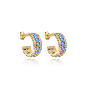 ต่างหูแบบห่วงทำด้วยมือทำจากหินเพทายพลอยสีฟ้าทำด้วยมือเครื่องประดับชั้นดีจาก925ตุรกี - Product Image 1