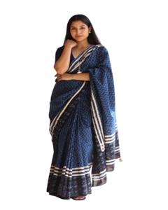 Sari ethnique traditionnel en coton Chanderi pour adultes indien et pakistanais imprimé numérique à fleurs en mousseline de soie douce tenue de fête - Product Image 1